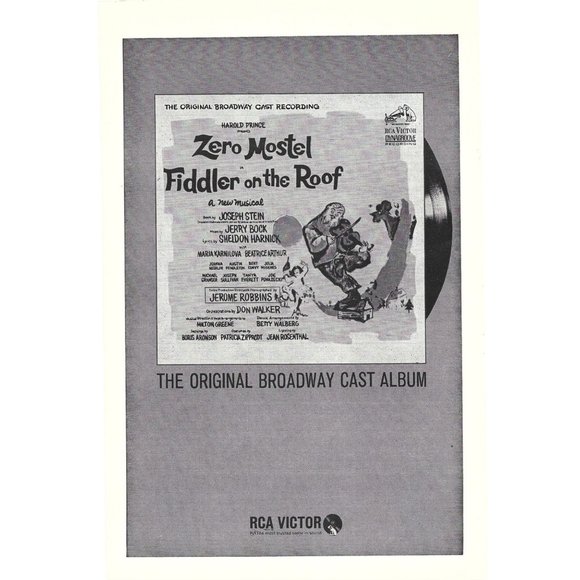 Zero Mostel Fiddler on the Roof RCA Victor Record AD 1960s Vintage Print Ad 9 in - Picture 1 of 4